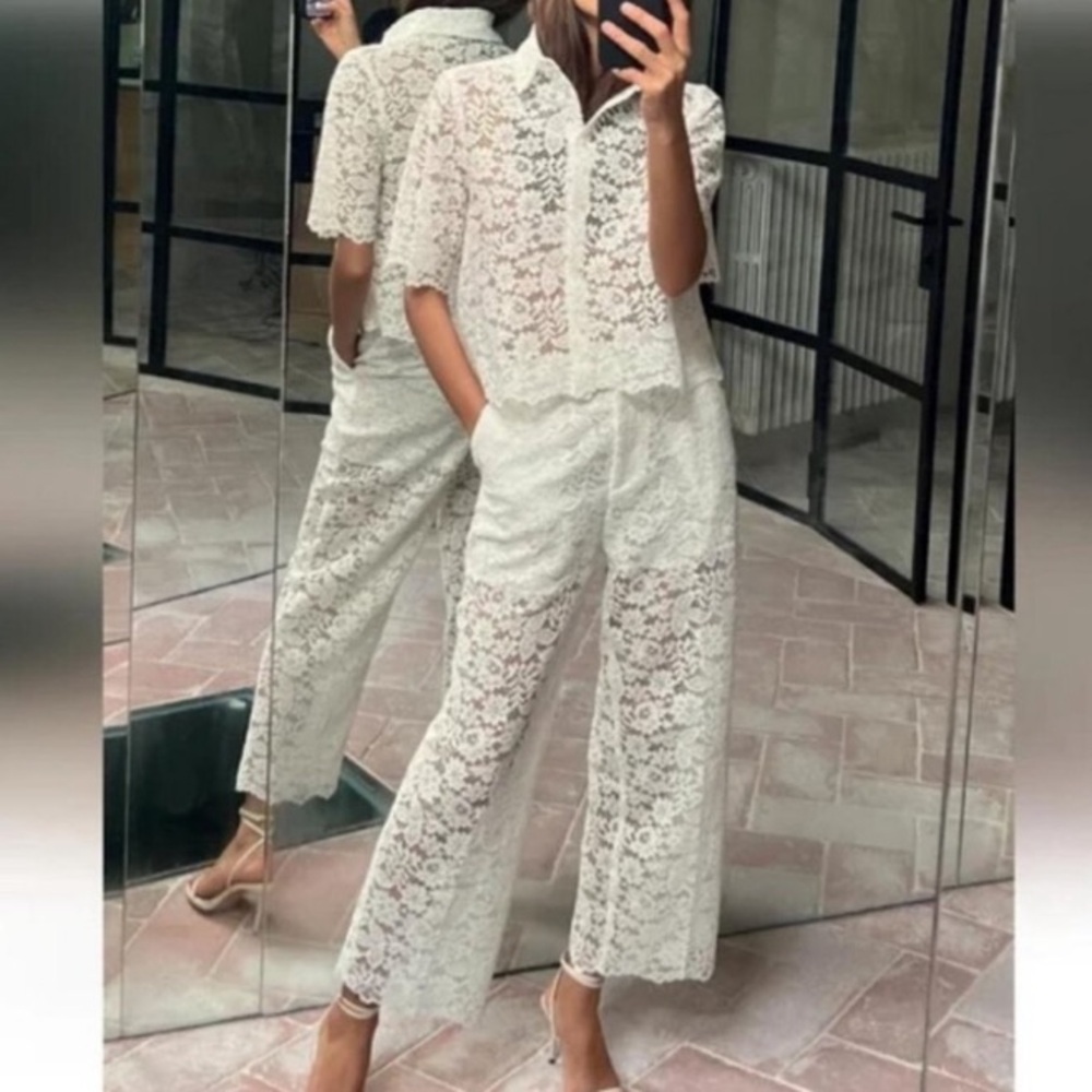 ZARA White Cropped Lace Pants - Picture 2 of 15
